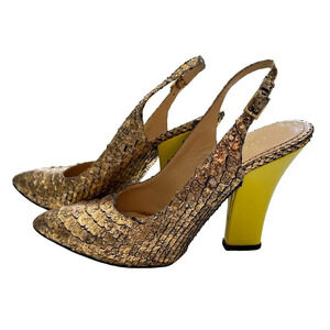 Charlotte Olympia Bronze Python Slingback Neon Heels